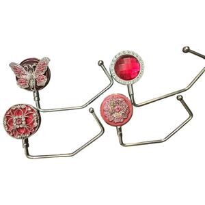 SPRING STREET BRAND SET OF 4 PINK RHINESTONE PURSE HOOKS FOLDABLE HANDBAG HANGER